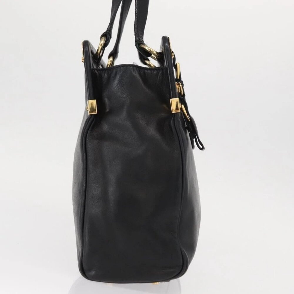 PRADA Hand Bag Leather Black Gold - Picture 3 of 16